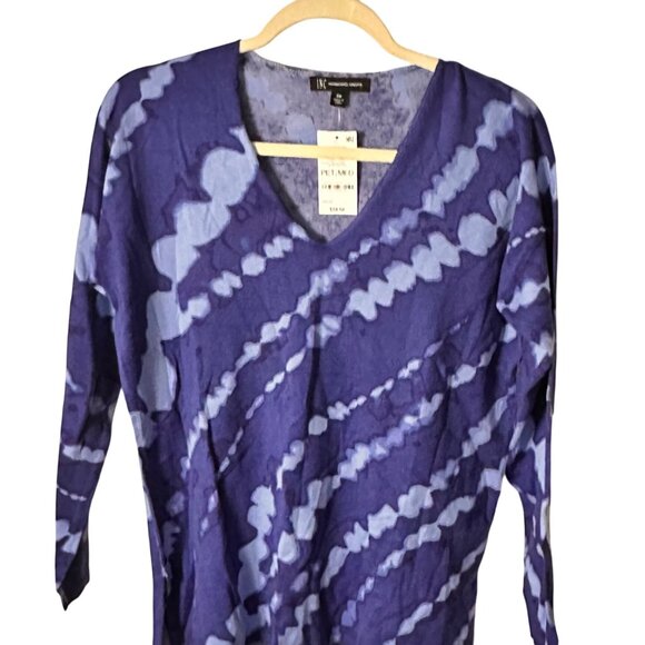 INC Size Petite Med Blue Tie Dye V-Neck Long Sleeve Lightweight Knit Top - Picture 3 of 9